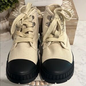 Stylish Cream and Black High-Top Sneakers